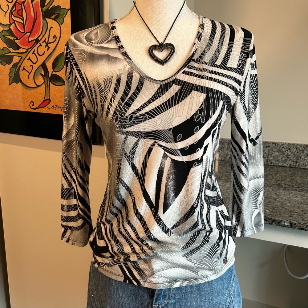 Vintage Cyber Goth Grunge Peter Nygard 3/4 Sleeve Small Top